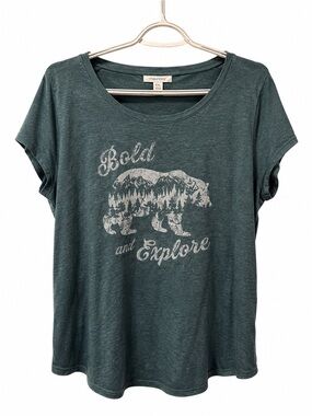 Maurices Teal Heather "Be Bold and Explore" Bear Graphic T-Shirt - Size XXL
